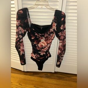 Lulu's Black and Pink Floral Bodysuit